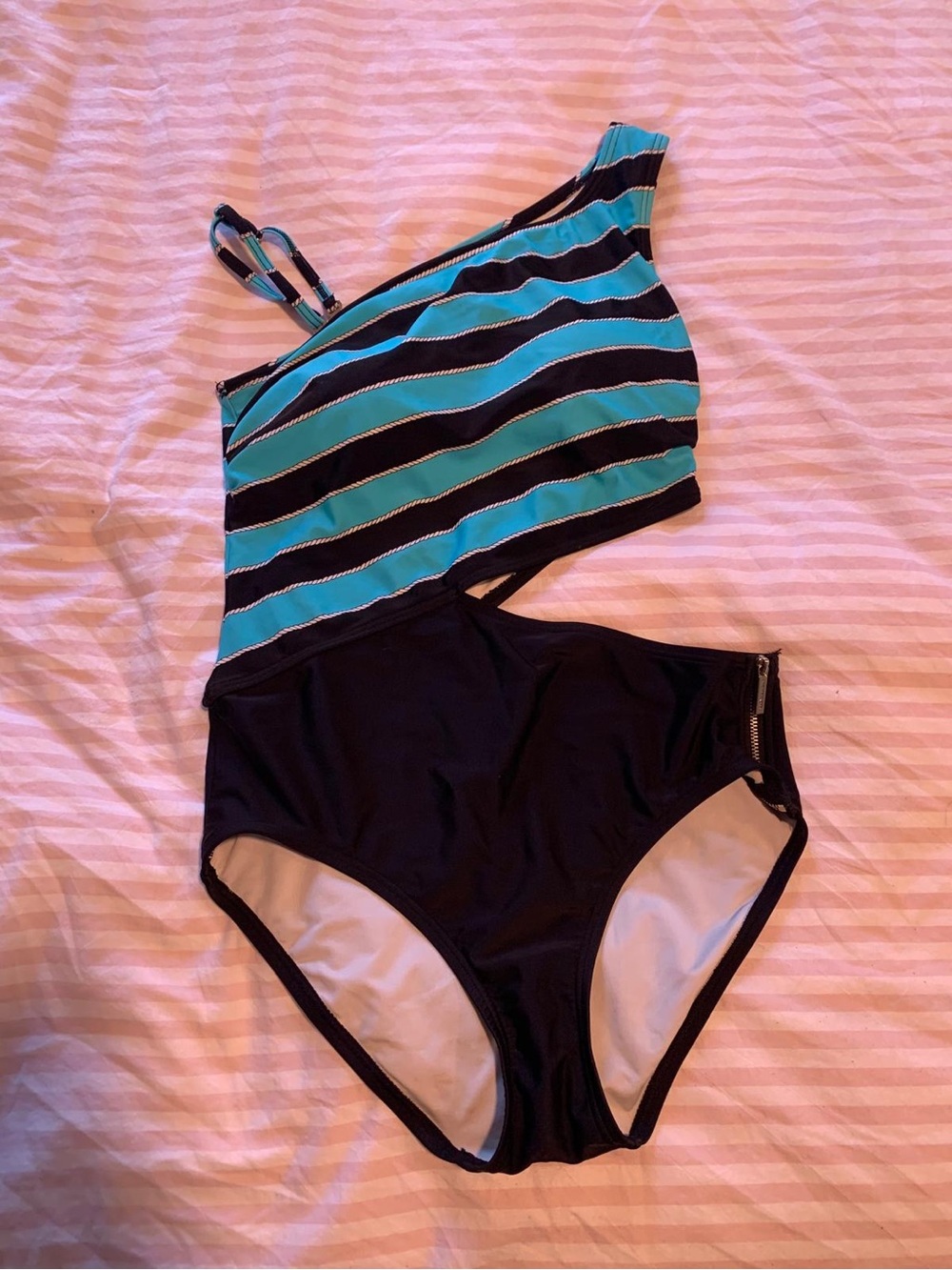 MICHAEL Michael Kors Black & Teal One-Shoulder Women’s One-Piece